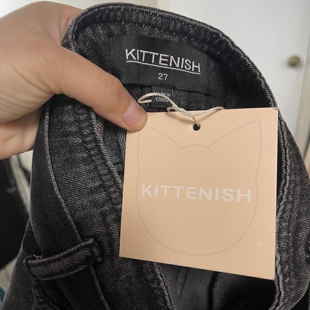 NWT Kittenish Black Wash High waist Straight leg Belted denim Jeans size US 27 - Picture 5 of 8
